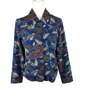 Christie & Jill Button Down Top Women 6 Blue Paisley Floral Long Sleeve Blouse